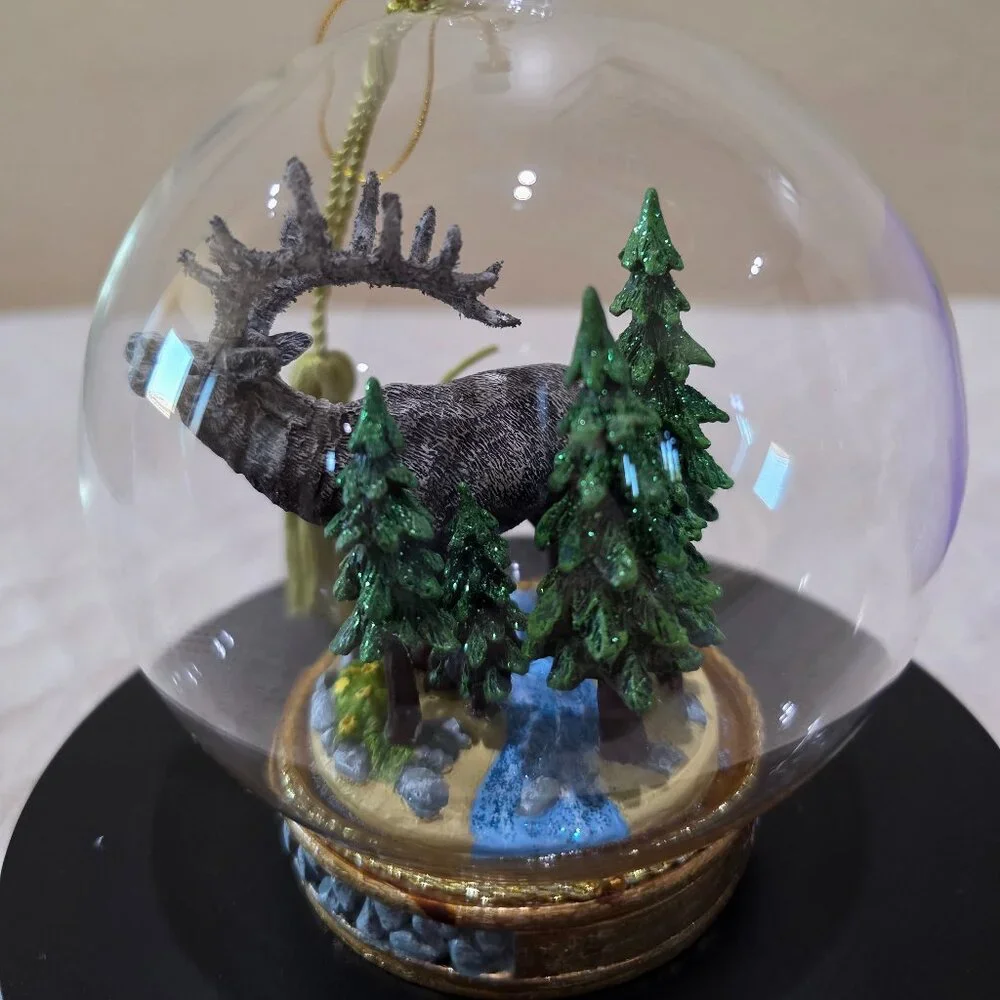 The Memory Globe Ornament ELK IN THE WOODS Christmas Holiday Boxed Flavia Milano